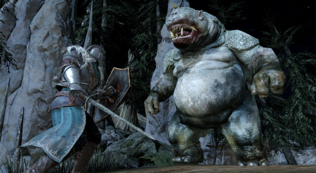 Dark Souls II;s Bearer of the Curse fighting enemies