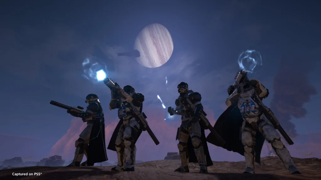 The New Helldivers 2 Control Group Warbond: A Brave Venture Into New Technology 3 Four Helldivers wearing and using the new gear from the Control Group Warbond in Helldivers 2
