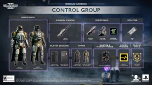 An image showing off the content in the Control Group Warbond in Helldivers 2