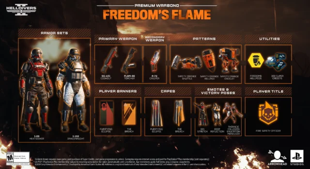 The contents of the Freedom's Flame Warbond in Helldivers 2
