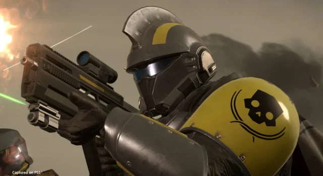A Helldiver wearing the heavy armor from Helldivers 2 Urban Legends Warbond