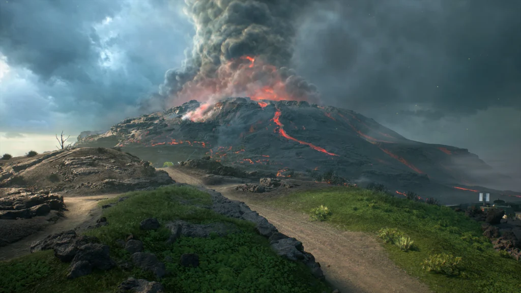 The Exciting New Battlefield 2042 Update And What It Brings 3 The new Battlefield 2042 update Iwo Jima map island with an active volcano in the background