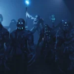Three Illuminate Overseers standing behind a horde of Voteless, ready for the Helldivers to find out what the Helldivers 2 Illuminate weaknesses are