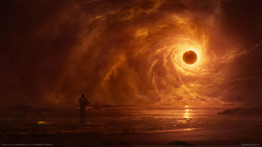 The Exciting State Of Play 2025 Has Arrived, And With It A Whole Catalog Of Goodies 19 Art from the upcoming game, Saros, featuring a character standing far away from what seems to be a blackhole
