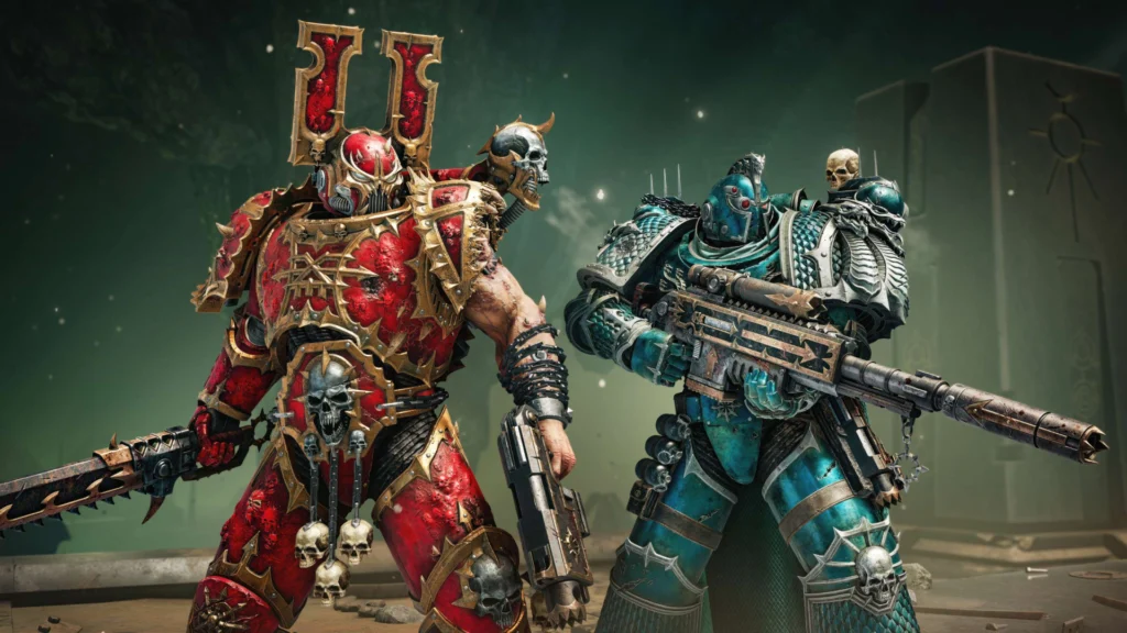 The Emperor Has Gifted The Amazing Space Marine 2 Anniversary Update To The Imperium 3 Chaos Marines from the new Chaos cosmetic pack in the Space Marine 2 anniversary update
