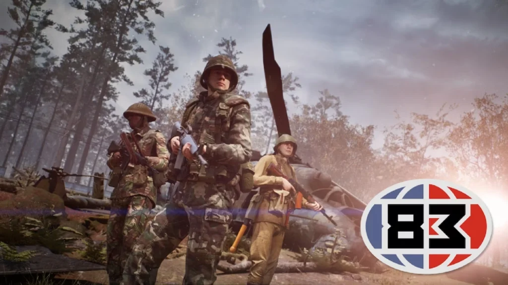 The cover art for 83 featuring three soldiers standing together