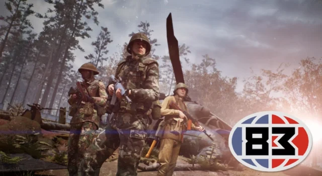 The cover art for 83 featuring three soldiers standing together