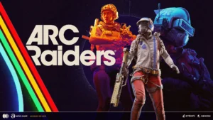 The cover art for ARC Raiders featuring three human characters standing next to the name of the game