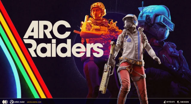 The cover art for ARC Raiders featuring three human characters standing next to the name of the game