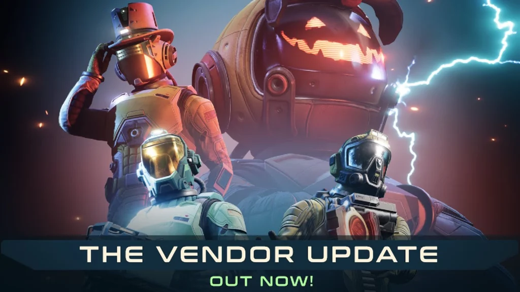 The cover for the Jump Space vendor update featuring four characters wearing various cosmetics