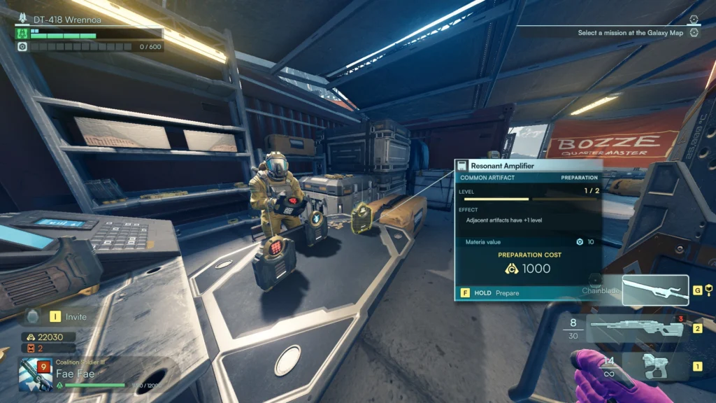 The Promising Jump Space Vendor Update Is Here 3 A player selecting one of the artifacts from Vosk's table to purchase