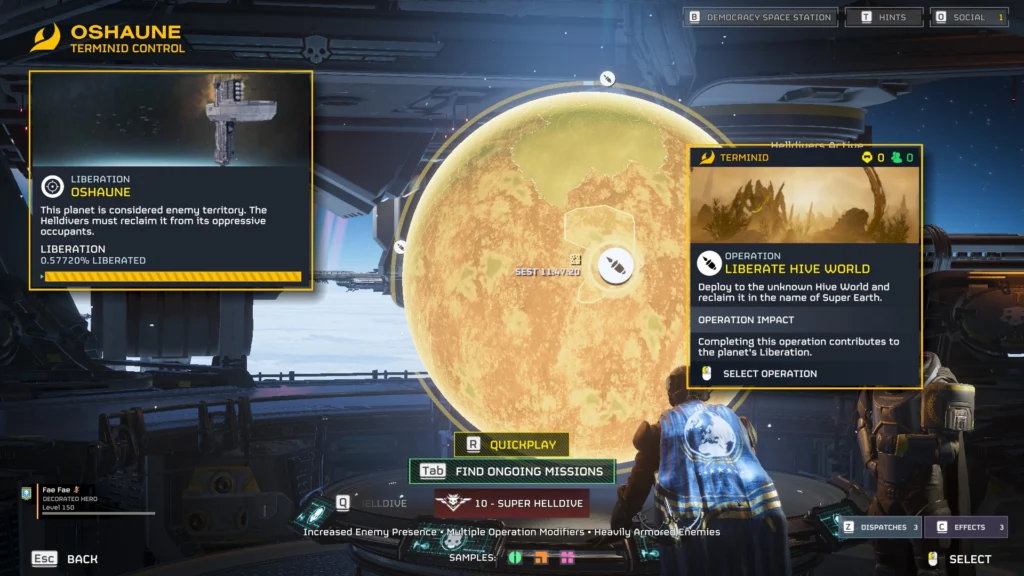 The Sneaky Helldivers 2 Redacted Regiment Mission Leaks 5 A Helldiver choosing an operation on the Hive World, Oshaune