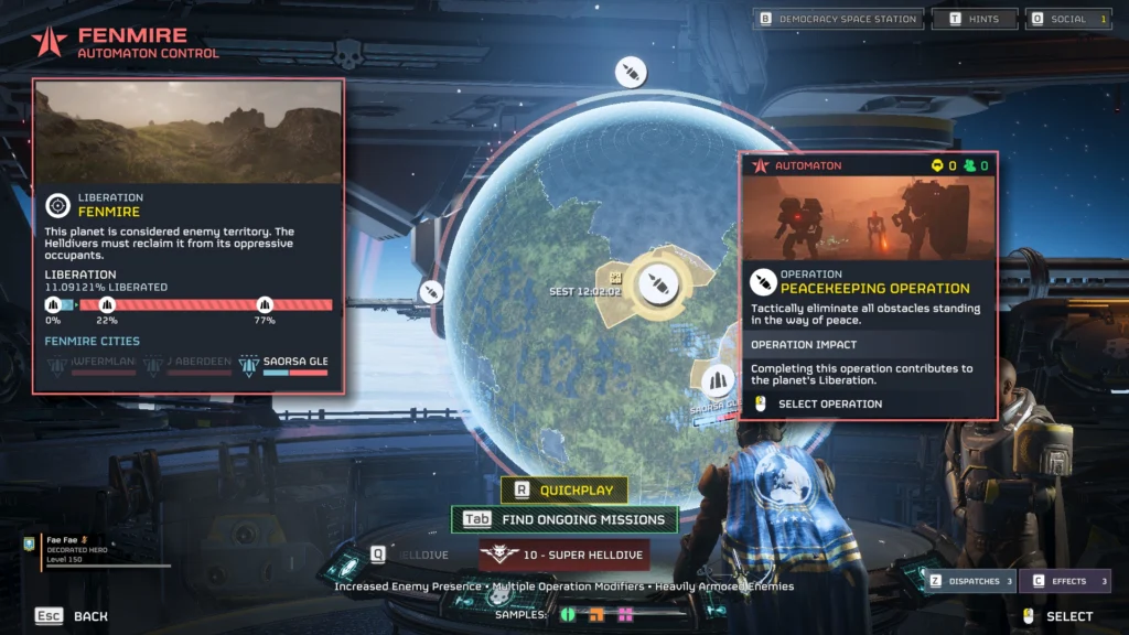 The Sneaky Helldivers 2 Redacted Regiment Mission Leaks 2 A Helldiver selecting an operation on the Automaton front which there will be more of as seen in the Redacted Regiment mission leaks