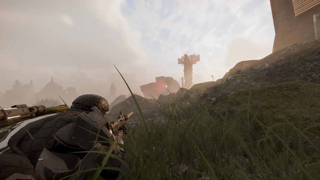 The Confidential Helldivers 2 Redacted Regiment Warbond Leaks 3 A Helldiver about to take out an Automaton guarding an outpost with stealth like the Redacted Regiment Warbond leaks