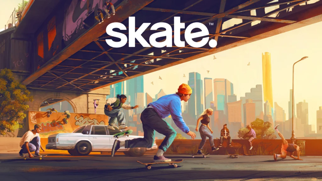 The cover for Skate showing several skateboarders doing various tricks