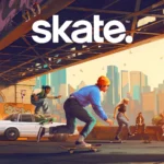 The cover for Skate showing several skateboarders doing various tricks