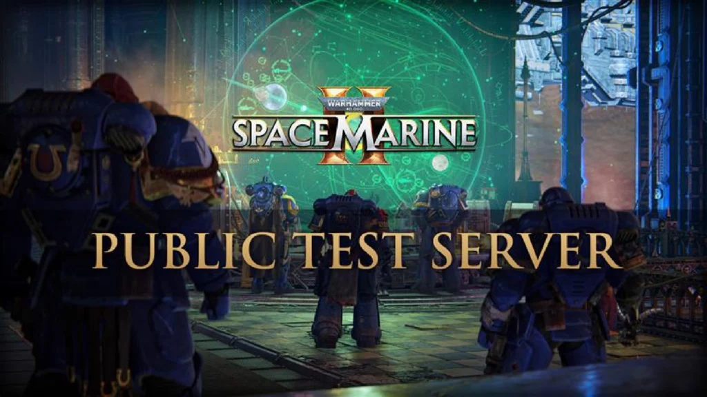 The Massive Space Marine 2 Reclamation Update Is Just A Month Away 6 Space Marines standing around a globe with the Space Marine 2 title and public test server text over them