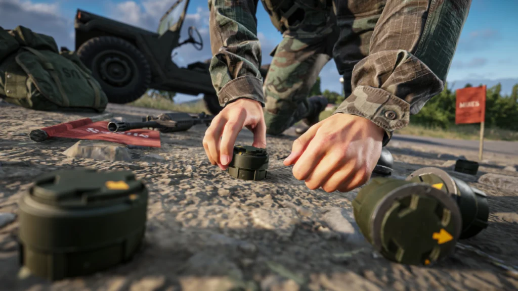 The Arma Reforger Operation Omega Update Arrives With Exciting Additions 2 A soldier setting up or defusing mines from the Arma Reforger Operation Omega update