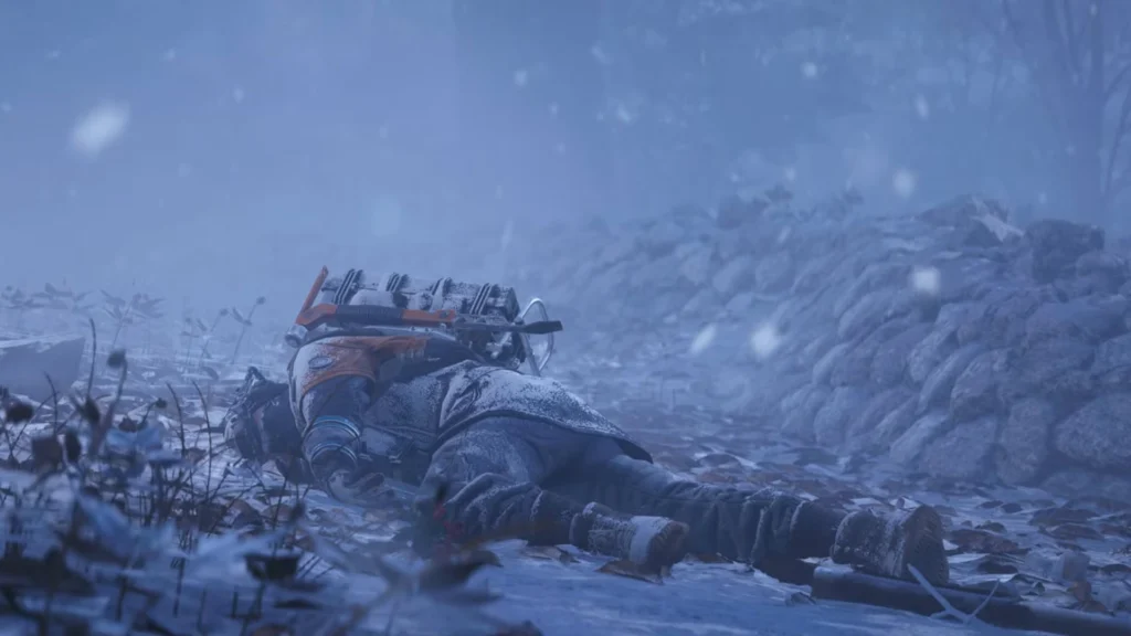 A dead raider on the ground after freezing to death in the new map condition added in the Arc Raiders Cold Snap update