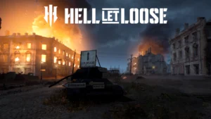 The night variant of the new Smolensk map in Hell Let Loose update 19 with the title of the game on top of the image