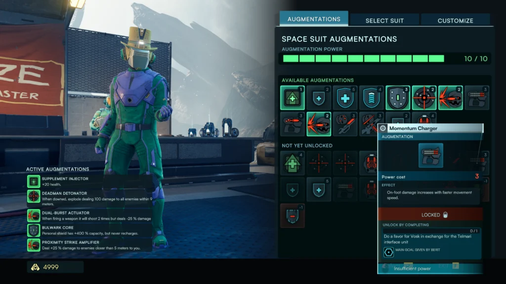 The new augment menu featured in the Jump Space Augmented update