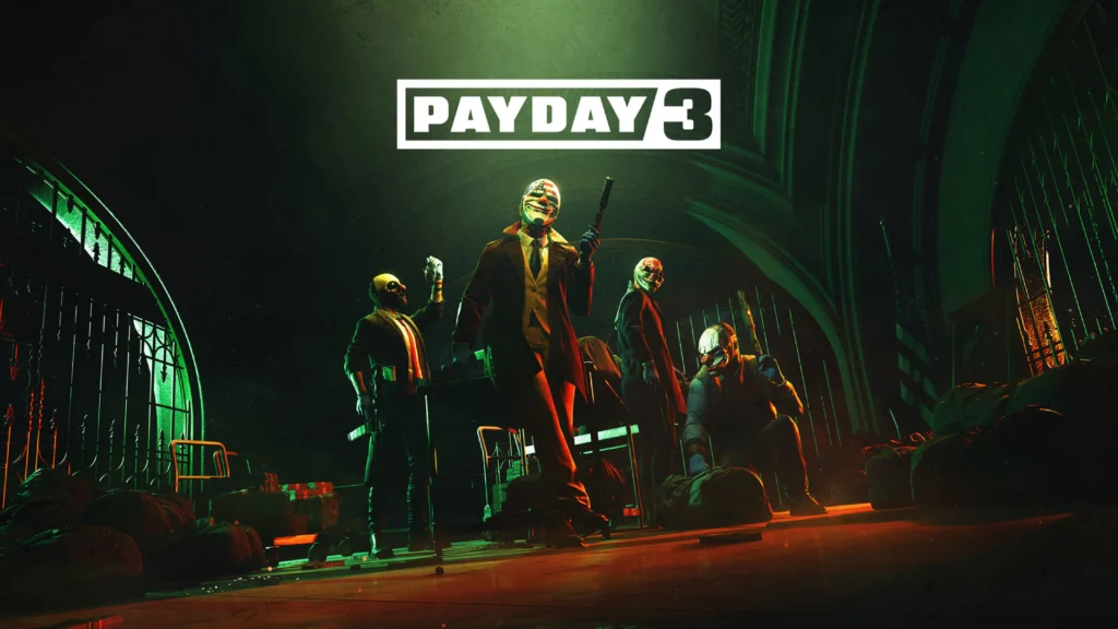 The cover of Payday 3 featuring the heist crew standing by a table