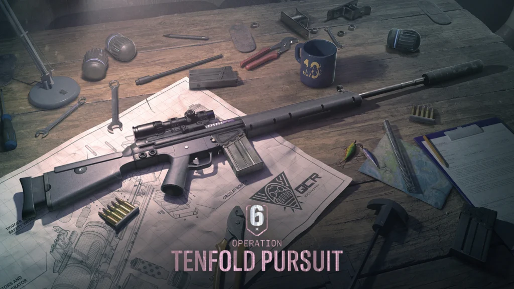 The cover for the new Siege X Operation Tenfold Pursuit featuring the new gun