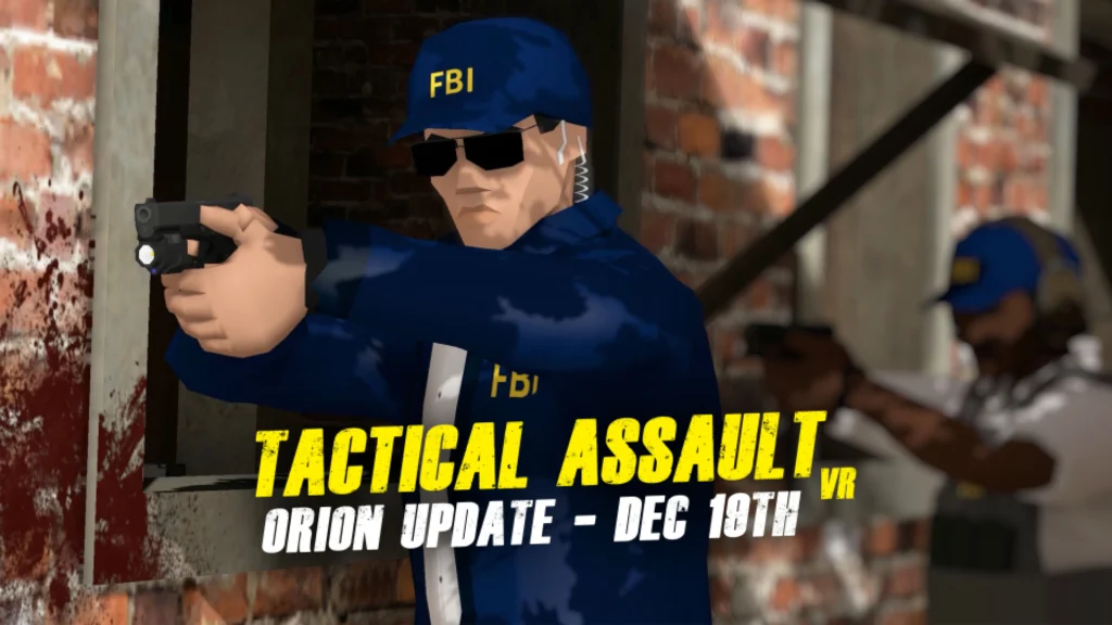 The cover of the Tactical Assault VR Orion update featuring two armed FBI agents