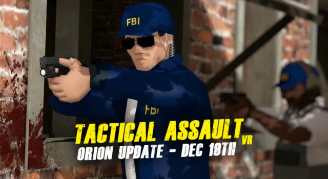 The cover of the Tactical Assault VR Orion update featuring two armed FBI agents