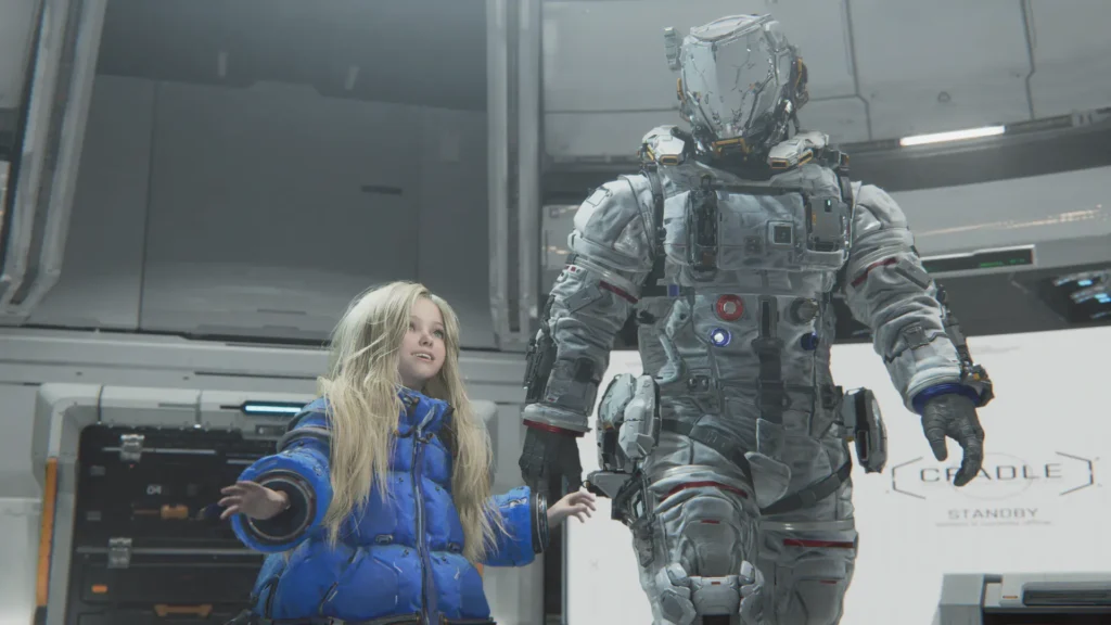 An in-game screenshot of Pragmata featuring the two characters next to eachother