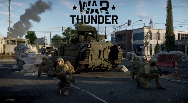 The cover for the War Thunder infantry mode featuring a soldier firing a modified AK-12