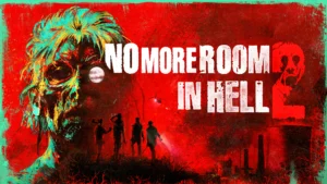 The cover of No More Room in Hell 2 featuring a zombie with one of its eyes being the moon in the background with four human survivors in the foreground