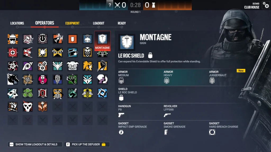 The character customization menu for Montagne in the Siege X armor system playtest