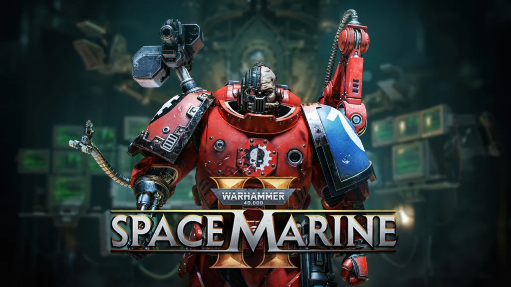 The Space Marine 2 Techmarine walking towards the camera