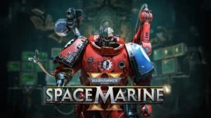 The Space Marine 2 Techmarine walking towards the camera