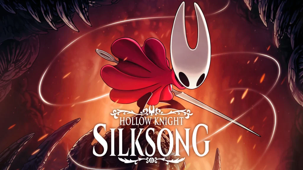 The cover of Hollow Knight: SIlksong featuring Hornet and the title in the center
