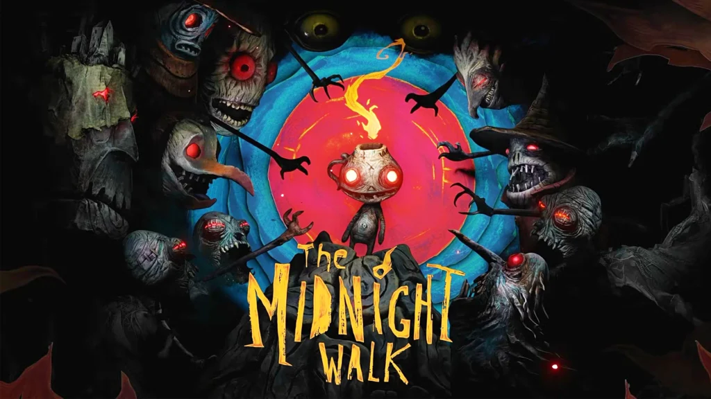 The cover of The Midnight Walk featuring the lantern character surrounding by mysterious creatures