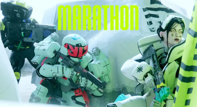 The cover of Marathon, an upcoming game with the Marathon anti-cheat system, featuring three characters taking cover