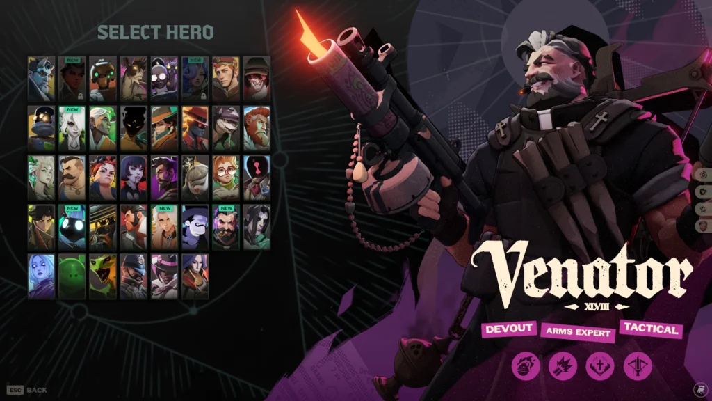 Venator in Deadlock seen in the character selection screen