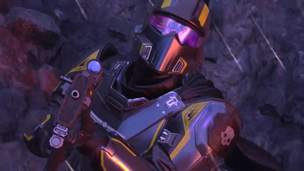A Helldiver looking up at a mysterious alien structure which hints to the upcoming content in the Helldivers 2 content roadmap
