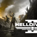 The cover of the Helldivers 2 Entrenched Division Warbond showing two Helldivers wearing and using gear from the Warbond and a Helldiver in a mech in the background