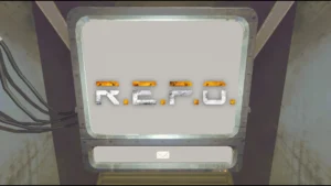 The tv screen in the REPO van with the title of the game on it