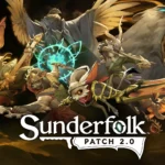 The cover for the Sunderfolk 2.0 patch featuring every hero beside each other with the game title and patch name below them