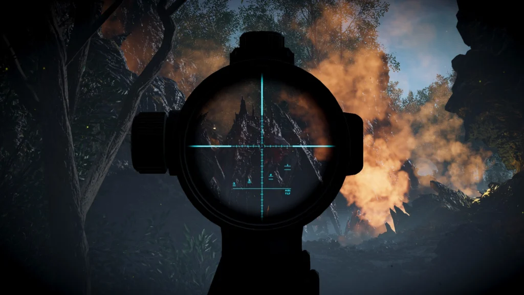 The new Spore Titan enemy seen through a scope from far away