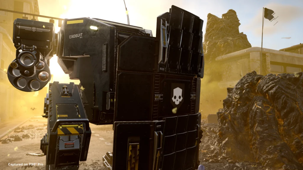 The EXO-55 Breakthrough mech from the Helldivers 2 Exo Experts Warbond seen from the front