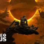 The cover for the Into the Radius 2 1.0 release showing an Explorer sitting on a structure resembling a hand with his equipment to his left side while he stares into the distant Radius