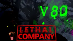 The cover for the Lethal Company Blooming update featuring a shadowy creature hiding in the darkness of a forest moon