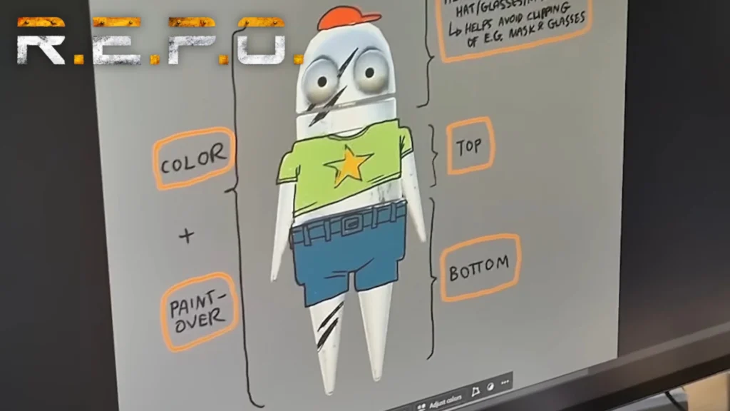 A sneak peak at the cosmetics coming in the REPO Cosmetics update showing concept art of what cosmetics would look like