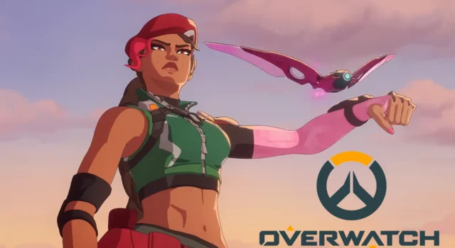 Sierra in Overwatch seen in her trailer as she holds her hand out for her Anchor Drone