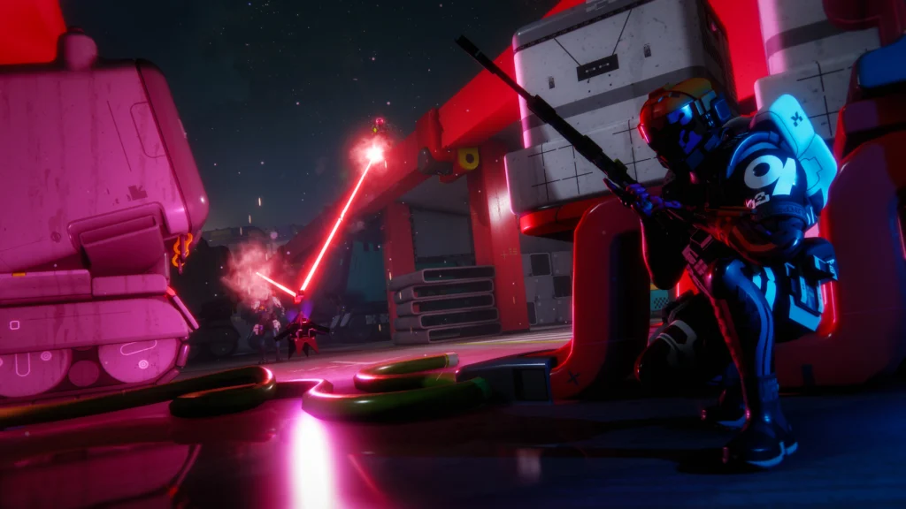 The Intimidating List Of Content In Marathon Season 2: Nightfall, Arriving On June 2, 2026 3 The new Runner Shell, Sentinel, taking cover to reload while their trophy system eliminates incoming throwables